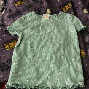 Jumping Beans Green Short Sleeve Tee with Floral Pattern